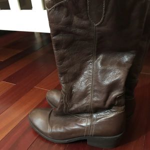 Brown leather cowboy boots
